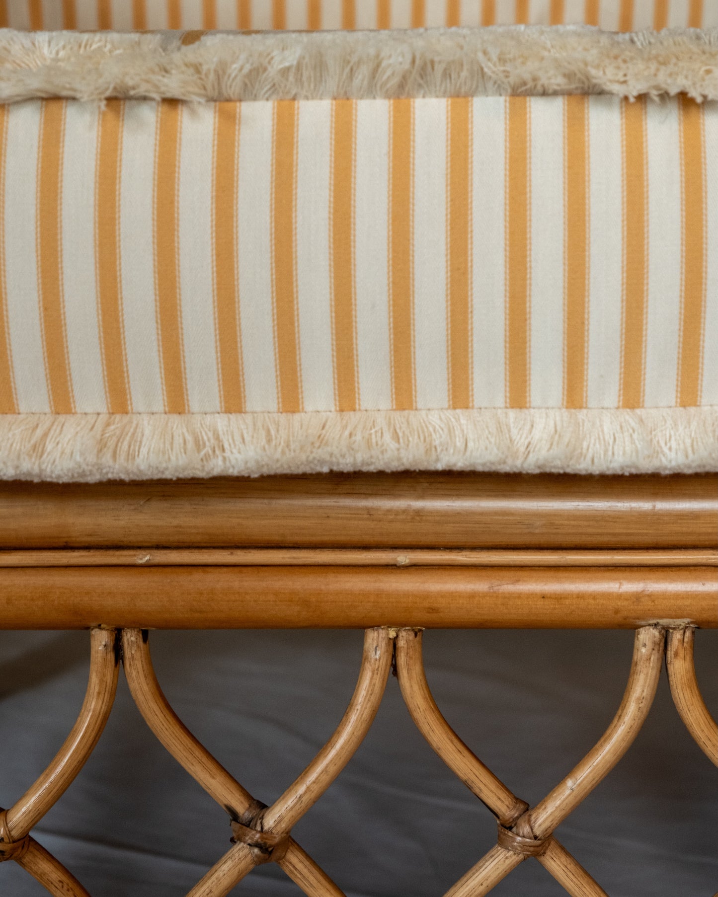 Pair of Vintage Bamboo Lounge Chairs with Striped Cushions