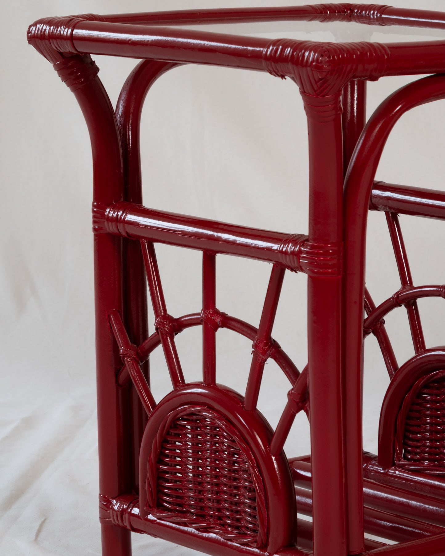 Pair of Vintage Bamboo Side Tables in Geisha Red