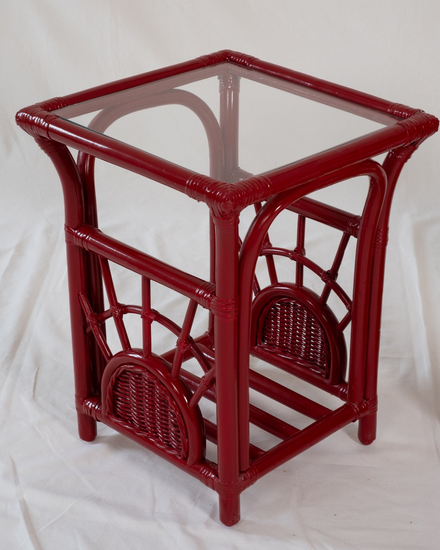 Pair of Vintage Bamboo Side Tables in Geisha Red