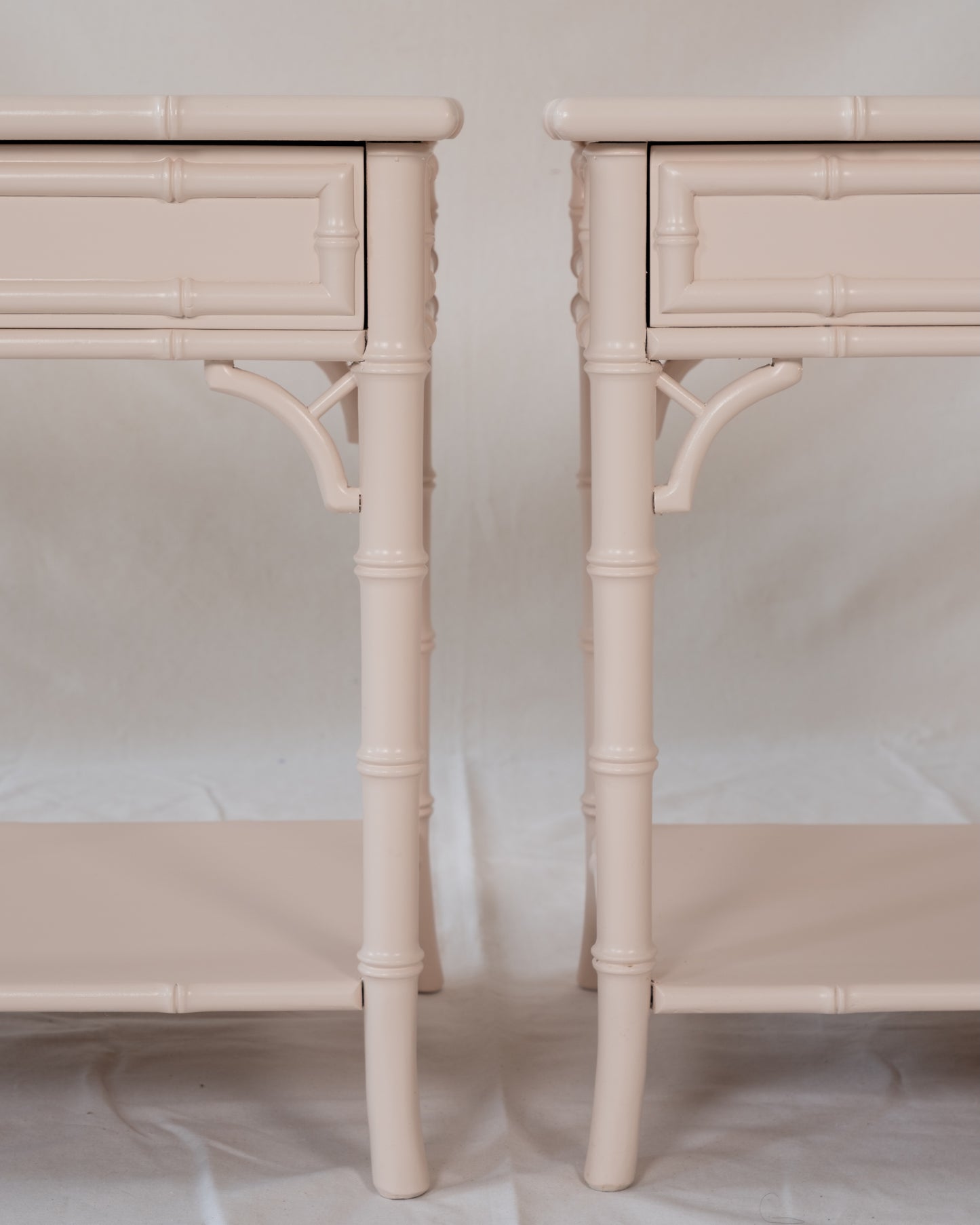 Pair of Vintage Faux Bamboo Bedside Tables in Pink Ground