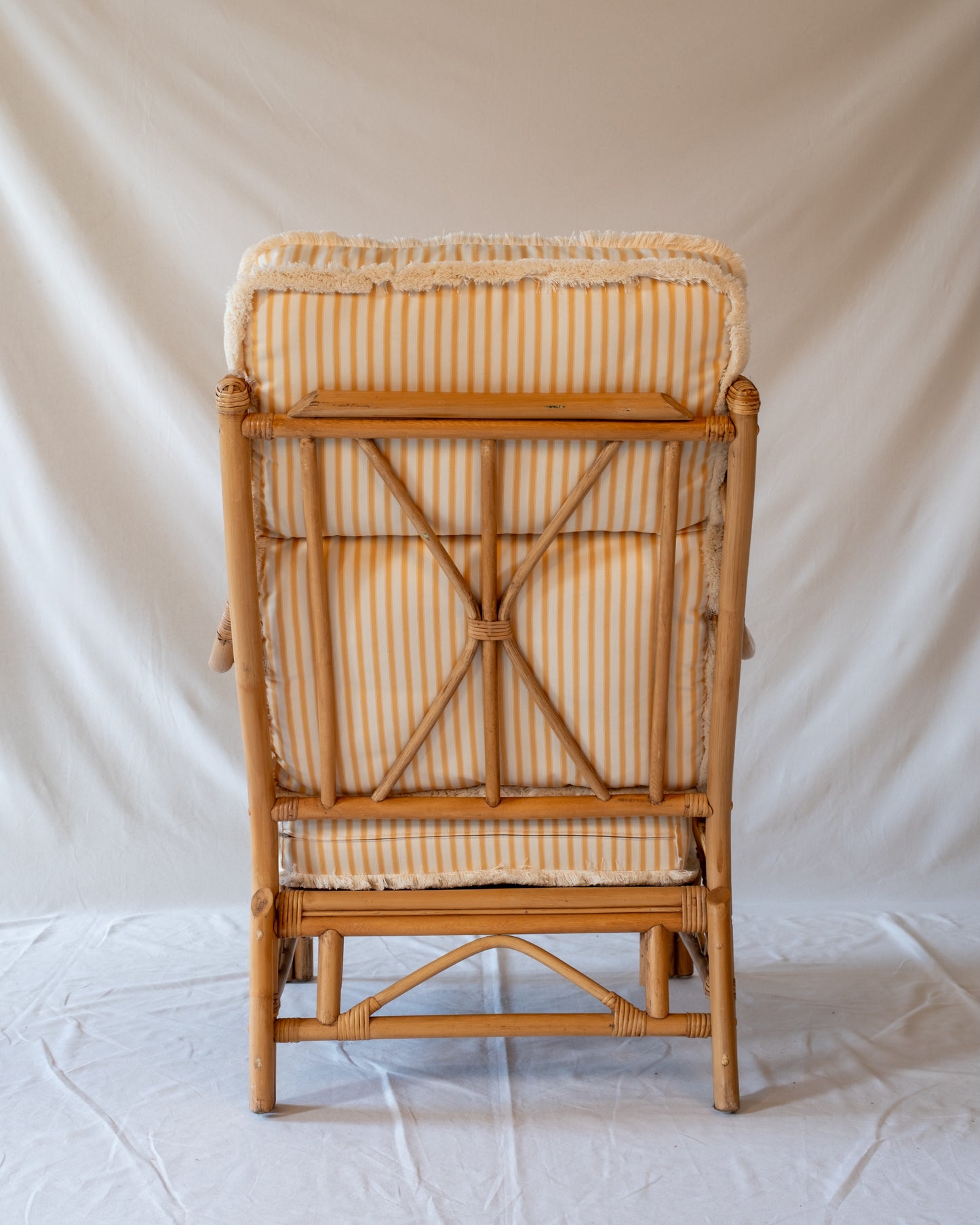 Pair of Vintage Bamboo Lounge Chairs with Striped Cushions
