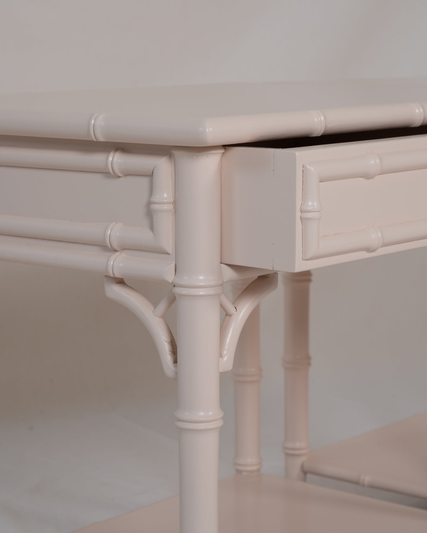 Pair of Vintage Faux Bamboo Bedside Tables in Pink Ground