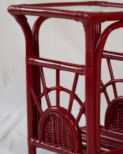 Pair of Vintage Bamboo Side Tables in Geisha Red