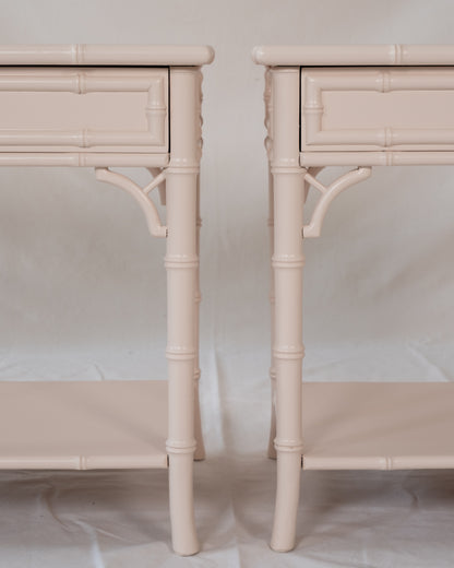 Pair of Vintage Faux Bamboo Bedside Tables in Pink Ground