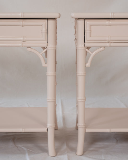 Pair of Vintage Faux Bamboo Bedside Tables in Pink Ground