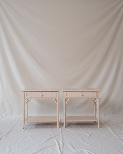 Pair of Vintage Faux Bamboo Bedside Tables in Pink Ground