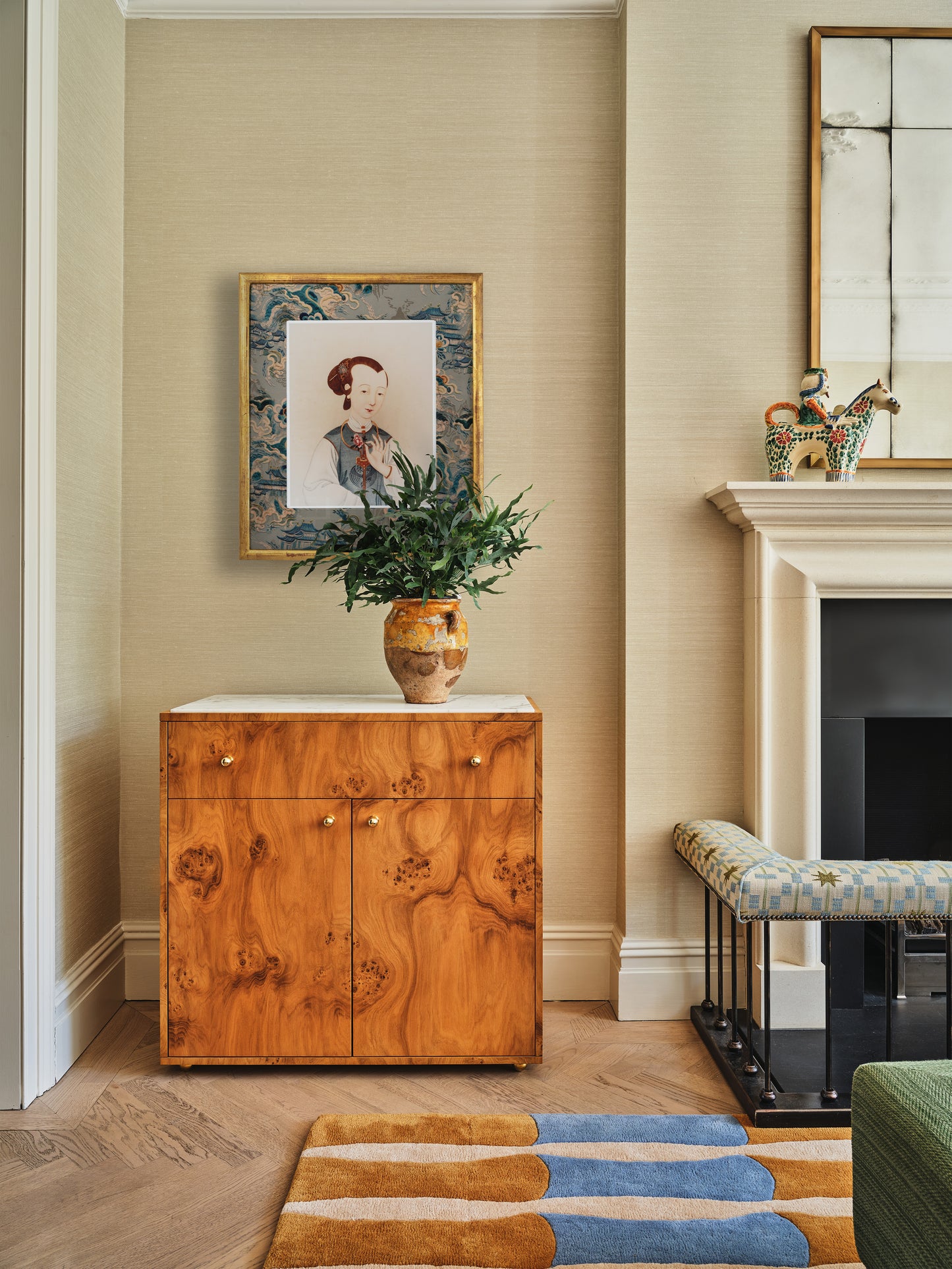 Chinese Portraits in Gilt Frames with Fabric-Covered Mounts