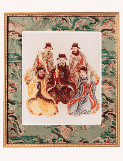 Chinese Group Portrait with Fabric-Covered Mount