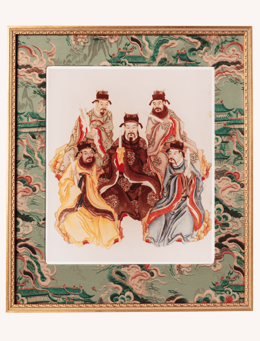 Chinese Group Portrait with Fabric-Covered Mount