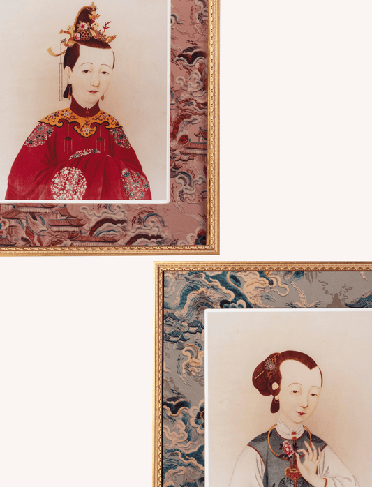 Chinese Portraits with Fabric-Covered Mounts