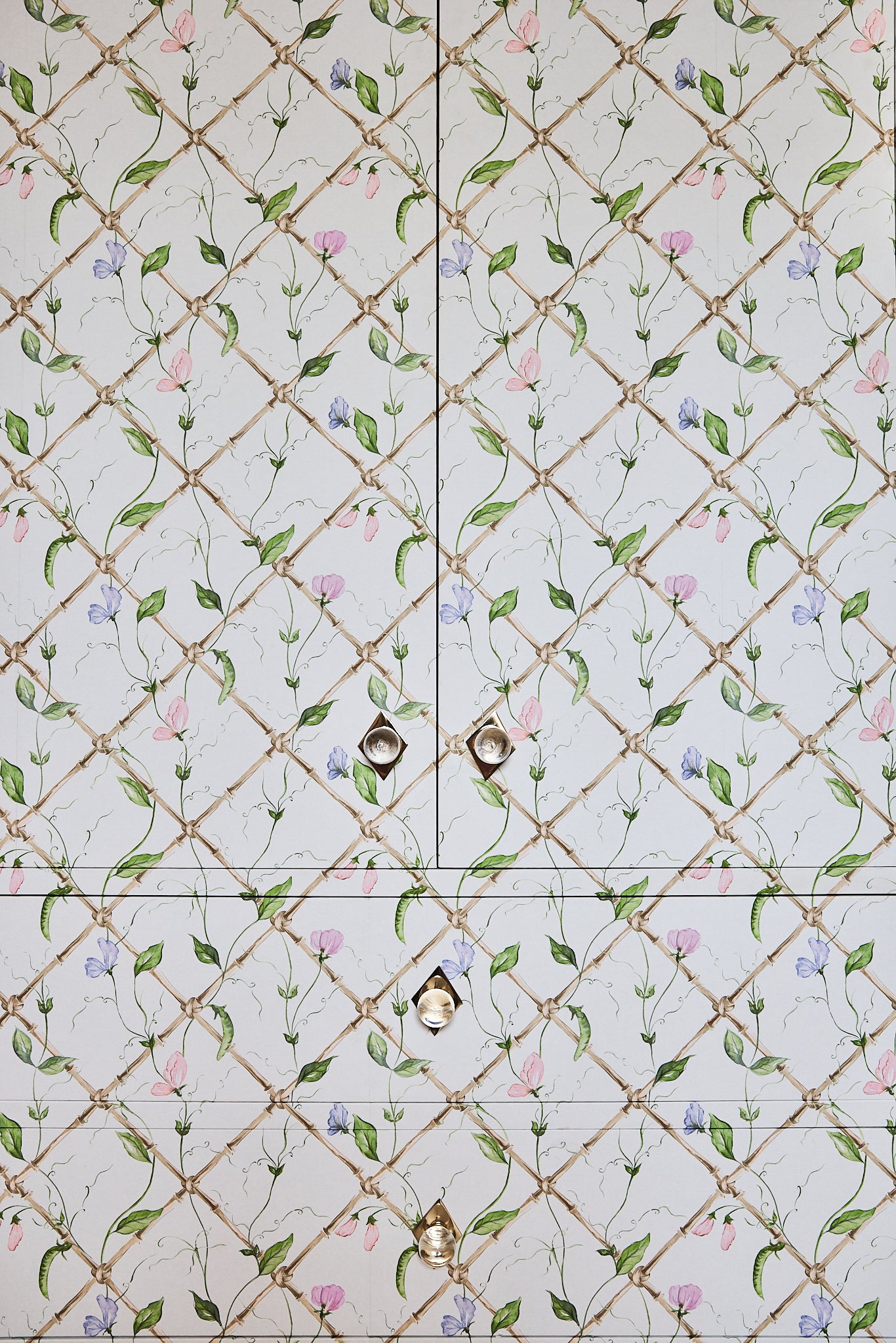 "Sweet Peas on Bamboo Trellis" - Wallpaper by Alice Crawley
