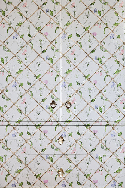 "Sweet Peas on Bamboo Trellis" - Wallpaper by Alice Crawley